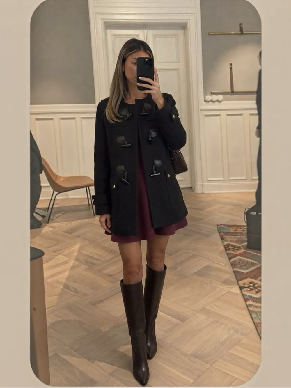 Zara Black Toggle Coat Gold Hardware Duffle Jacket Size XL